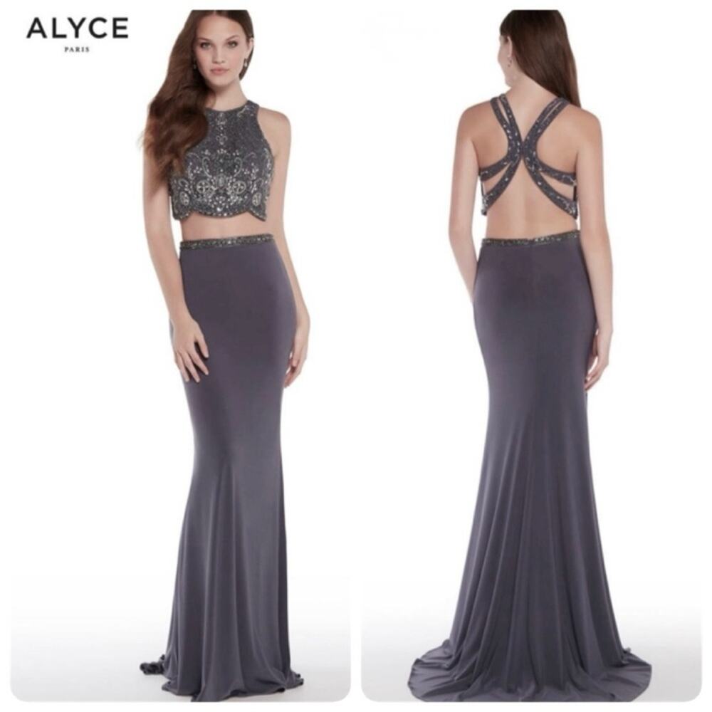 Alyce Paris PROM / Formal 2-Piece Beaded Gray Dress, Size 4, Exclusive, Like New